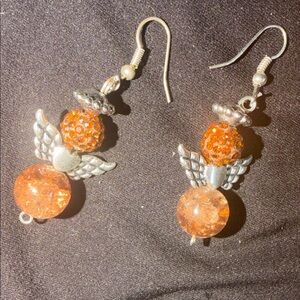 Elegant Silver and Brown Angel Wing Earrings